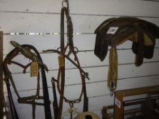 2 harness racks, hames and harness parts