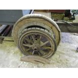 2 various wooden wheels