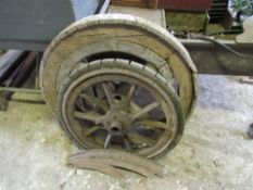 2 various wooden wheels