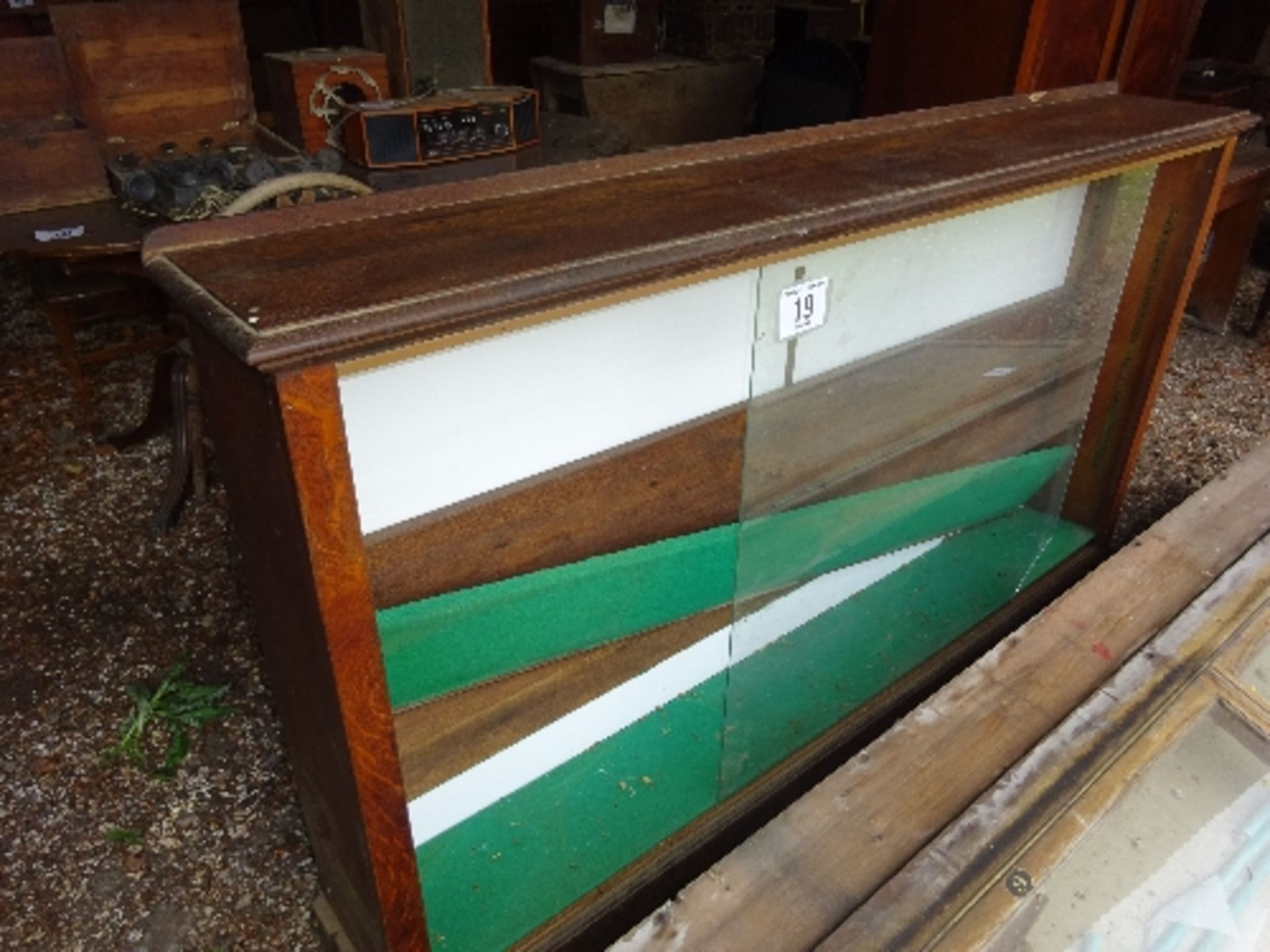 Oak glass fronted display cabinet and others