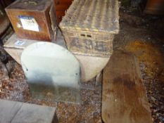 Oak drop leaf table, wooden box and wicker basket, occasional table and mirrors