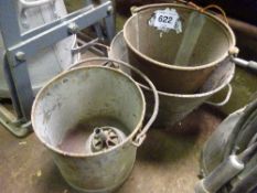 3 assorted galvanised buckets