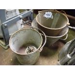 3 assorted galvanised buckets