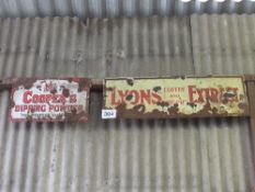 Coopers dipping powder and Lyons coffee and chicory extract enamel signs