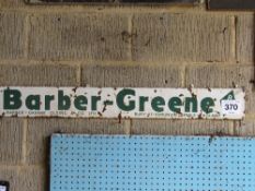 Barber-Greene enamel sign 114cm x 14cm