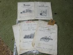 Various Ransomes plough manuals and one F R mounted potato digger parts list