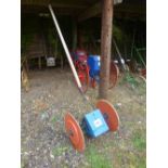 Single row long pole hand drill on wooden wheels