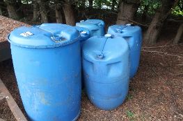 5 blue plastic drums