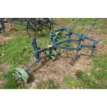 Adjustable horse drawn 'duck foot' fixed tyne cultivator