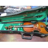 Junior size violin, in hard case. Estimate £20-40.