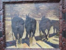 Oil on canvas of Shire Horses in heavy frame, signed Arminell Moorshead. Estimate £5-10.