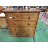 Edwardian 2 over 3 chest of drawers with bun handles, 97cms x 48cms x 112cms. Estimate £20-40.