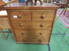 Edwardian 2 over 3 chest of drawers with bun handles, 97cms x 48cms x 112cms. Estimate £20-40.