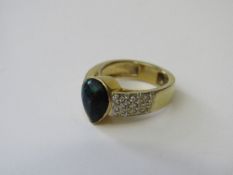 18ct gold heavy pave diamond & pear shaped opal ring, size Q, weight 11.6gms. Estimate £850-1000.