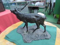 Bronze figure of a red deer stag by Hunt. Estimate £100-120.