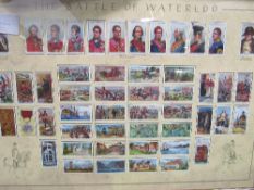 Framed & glazed cigarette cards of The Battle of Waterloo & 8 other framed pictures &