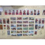 Framed & glazed cigarette cards of The Battle of Waterloo & 8 other framed pictures &