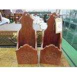 Pair of mahogany Arts & Crafts style wall candle boxes. Estimate £35-55.