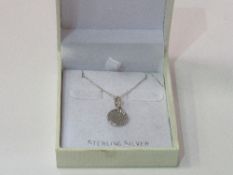 'Lulea' sterling silver necklace & bright cut pendant in box. Estimate £15-20.