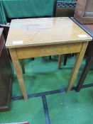 Old school desk with inkwell (desk does not open), 61cms x 51cms x 80cms. Estimate £20-40.