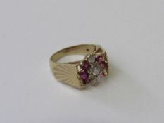 9ct gold, ruby & diamond ring, size J 1/2, weight 3.4gms. Estimate £150-200.