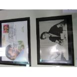 Elvis memorabilia: framed 1st day cover & qty of commemorative stamps. Estimate £20-30.