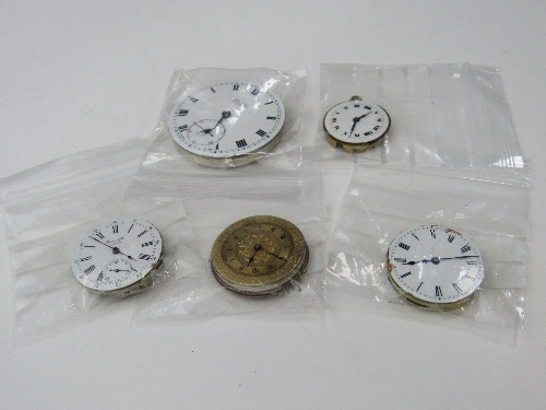 5 various pocket watch movements. Estimate £40-50.