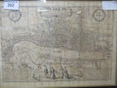 Framed & glazed mid 20th century print of an Elizabethan map of London. Estimate £25-40.