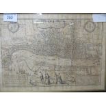 Framed & glazed mid 20th century print of an Elizabethan map of London. Estimate £25-40.