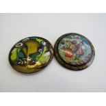 Enamel on copper fashion brooch & a Russian hand-painted brooch. Estimate £10-20.