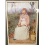 Framed watercolour entitled 'The Village Maid' by Norman M MacDonald, 1884. Estimate £350-400.