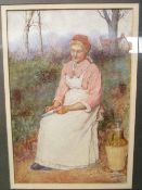Framed watercolour entitled 'The Village Maid' by Norman M MacDonald, 1884. Estimate £350-400.