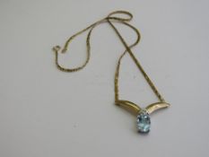 9ct gold aquamarine necklace, length 21cms. Estimate £350-400.