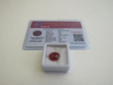 Natural oval cut loose ruby, weight 7.5ct with certificate. Estimate £50-70.
