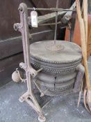 Pair of antique Blacksmith bellows by Alldays & Onions of Birmingham. Estimate £50-80.