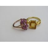 2 gold overlay on silver rings of topaz & amethyst, size Q & P. Estimate £25-35.