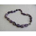 Possibly Blue John blue bead necklace, length 38cms. Estimate £20-30.