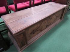 Very large 19th century mahogany wedding chest with inlaid design to front & moulded base, 167cms