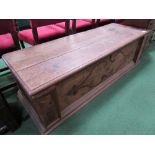 Very large 19th century mahogany wedding chest with inlaid design to front & moulded base, 167cms