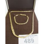 9ct gold flat necklace & matching bracelet in original Ernest Jones box, weight 13.6gms. Estimate £