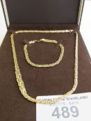 9ct gold flat necklace & matching bracelet in original Ernest Jones box, weight 13.6gms. Estimate £