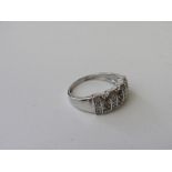 White metal pave diamond set ring, size O, weight 3.2gms. Estimate £100-120.