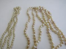 3 string of pearls with floral catch, 2 strings of pearls with blue & white stone catch.