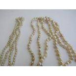 3 string of pearls with floral catch, 2 strings of pearls with blue & white stone catch.