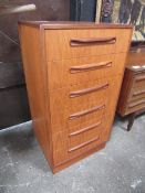 G-Plan chest of 6 drawers, 56cms x 45cms x 104cms. Estimate £60-80.