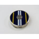 Sterling silver small compact with blue enamel & Royal crest of George V to front, weight 1.47ozt