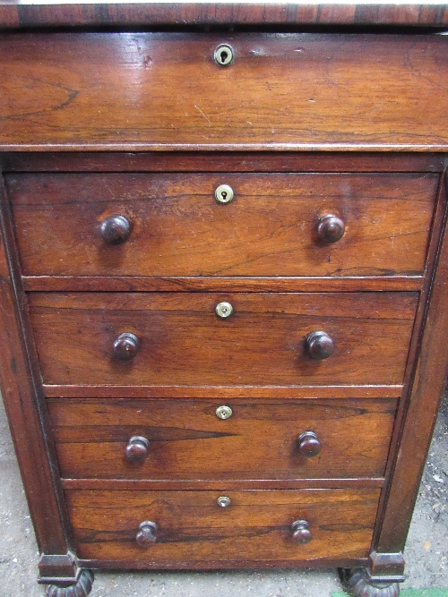 Rosewood Davenport on bung feet with fretted rail to back, side drawer including 2 inkwells, 54cms x - Image 5 of 5