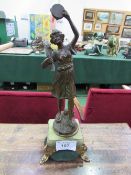 19th century Spelter figurine on marble base, 'Gitana' by L Guillemin of a girl dancer, signed at