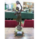 19th century Spelter figurine on marble base, 'Gitana' by L Guillemin of a girl dancer, signed at