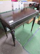 Ebonised fold-over top card table with extendable side support, 88cms x 88cms x 75cms (open).